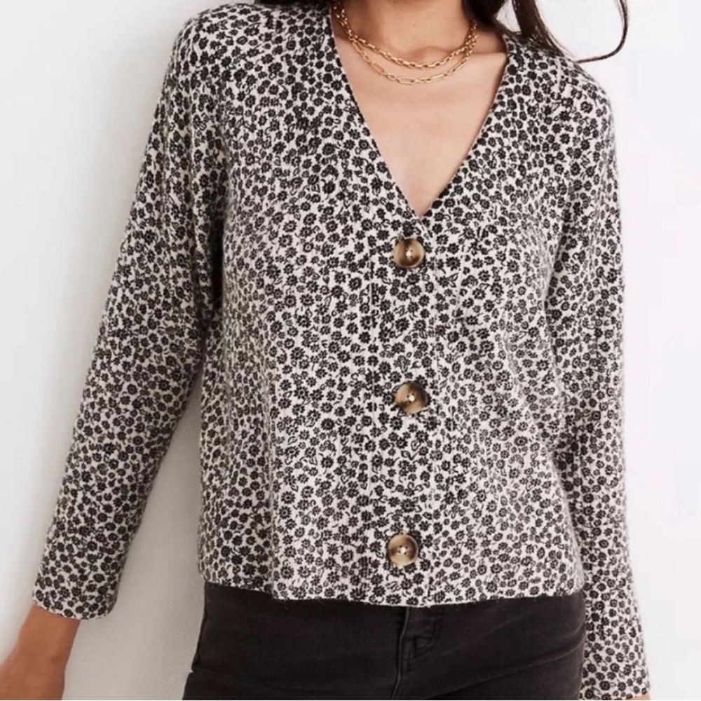 Madewell Black/Cream Floral Sweater Size XS